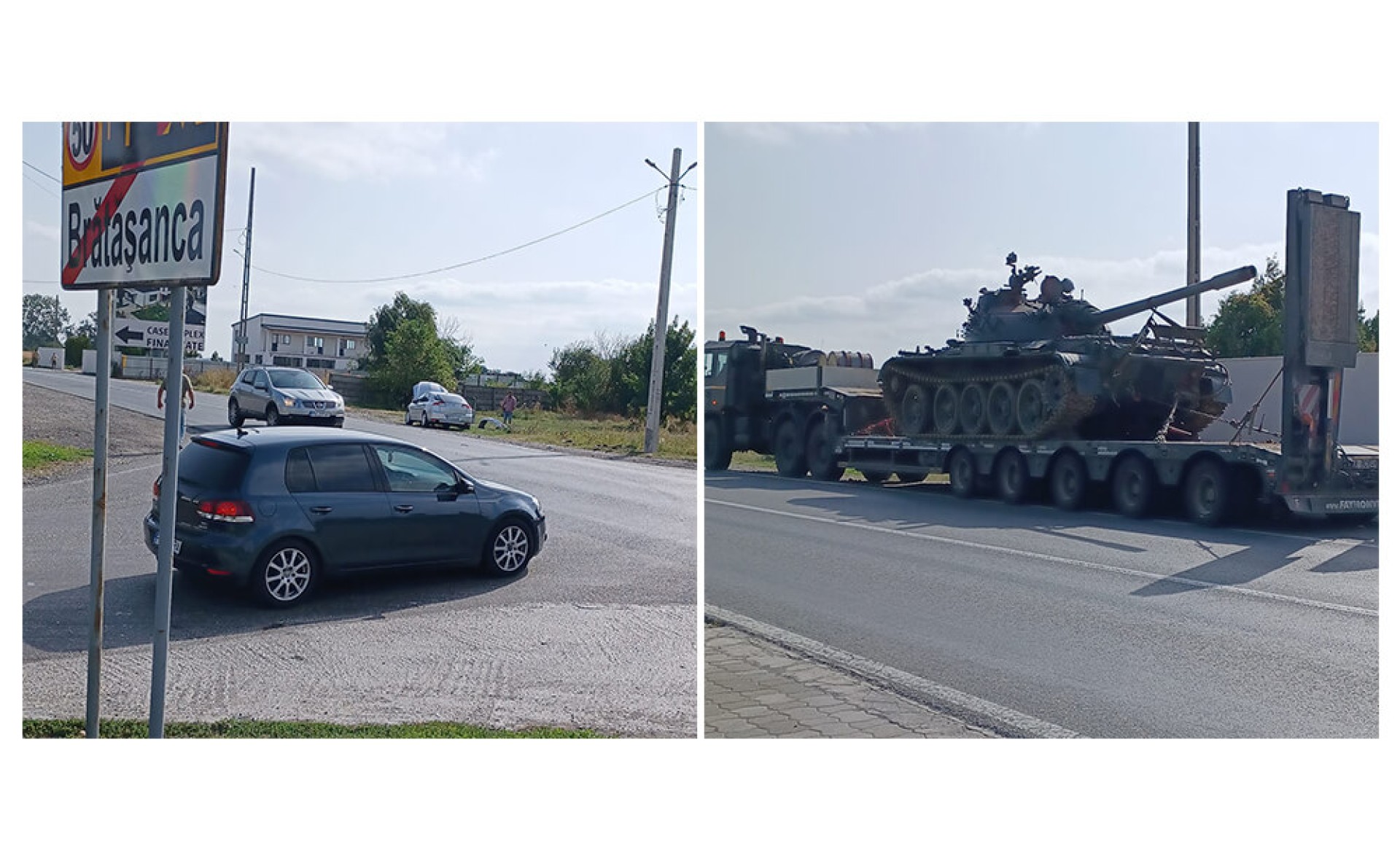 Un vehicul care duce un tanc, implicat într-un accident