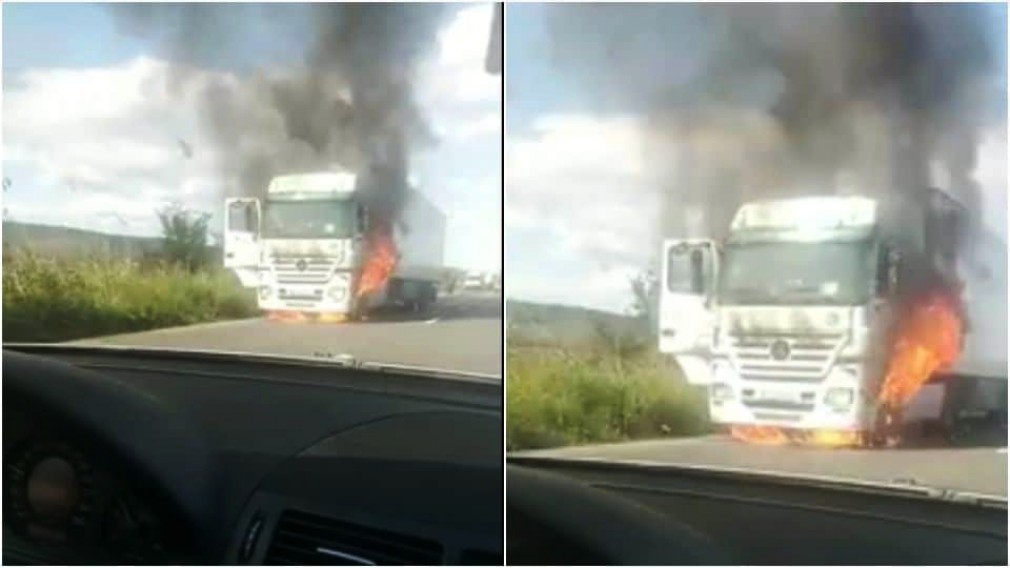 VIDEO. Camion în flăcări pe DN1, între Aiud și Teiuș