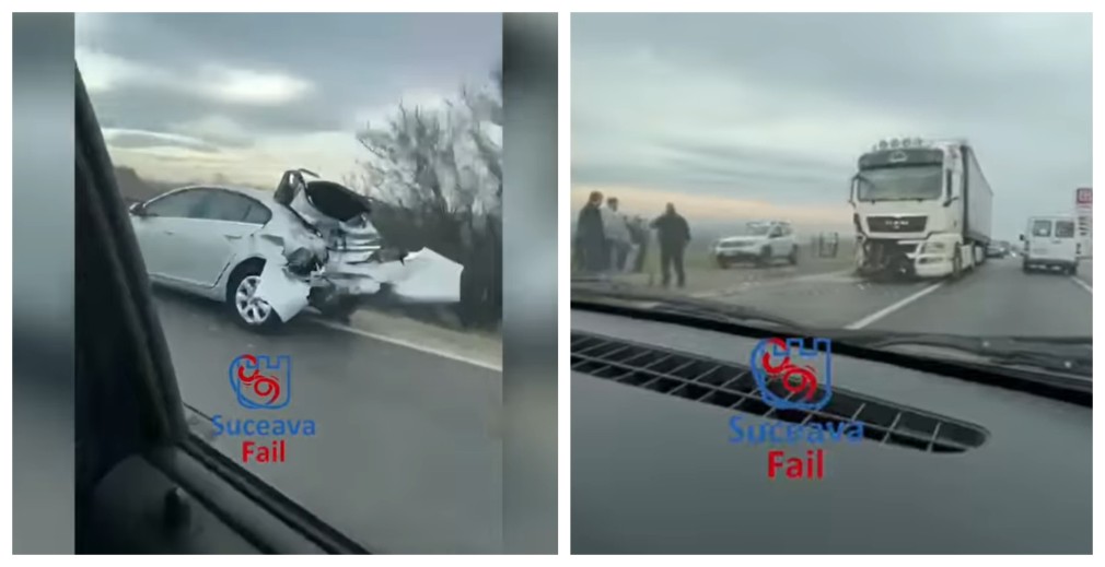 VIDEO Șofer de camion nu a respectat distanța și a făcut un accident