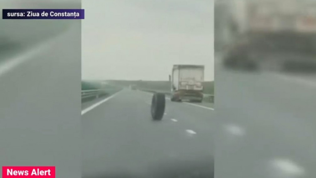 VIDEO. O roată desprinsă de la un camion a pus în pericol șoferii care circulau pe A2