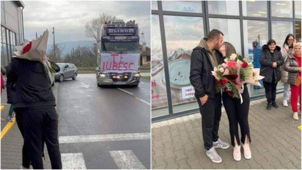 VIDEO Un șofer și-a cerut iubita în căsătorie cu un mesaj postat pe camion