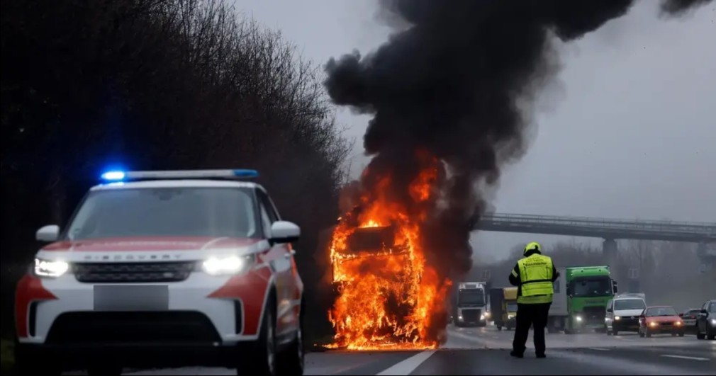 Germania: Cabina camionului unui șofer român, în flăcări pe o autostradă