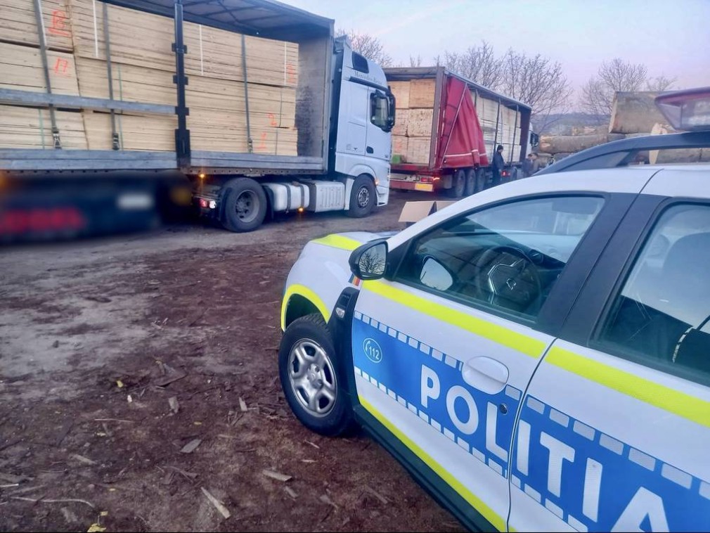 Două camioane cu lemne confiscate de poliție