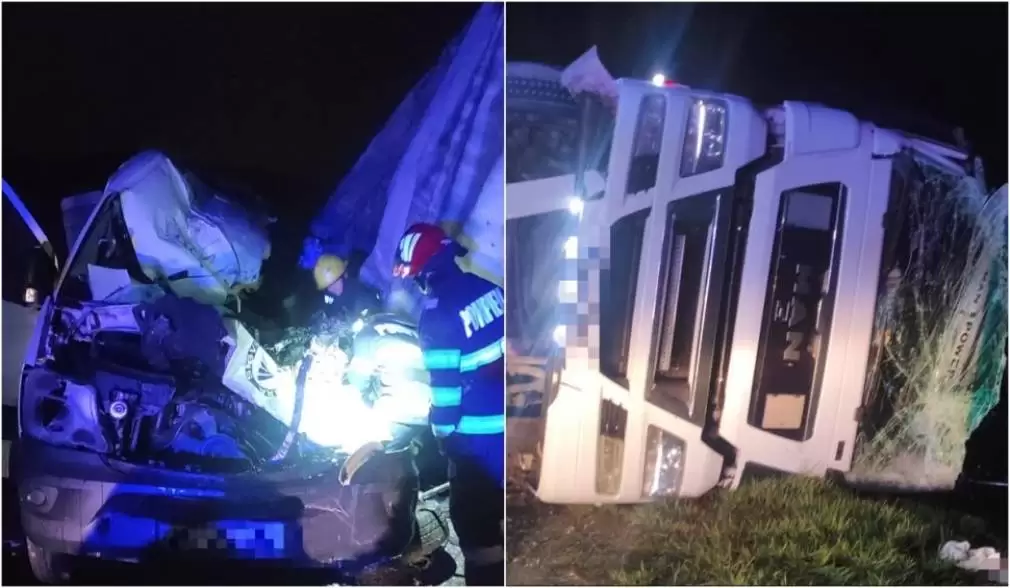 Mureș Accident între un camion și un microbuz cu un mort și doi răniți