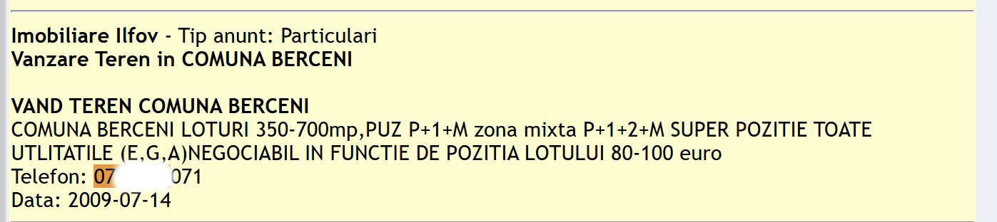 anunt vanzare teren stefan ionita cestrin