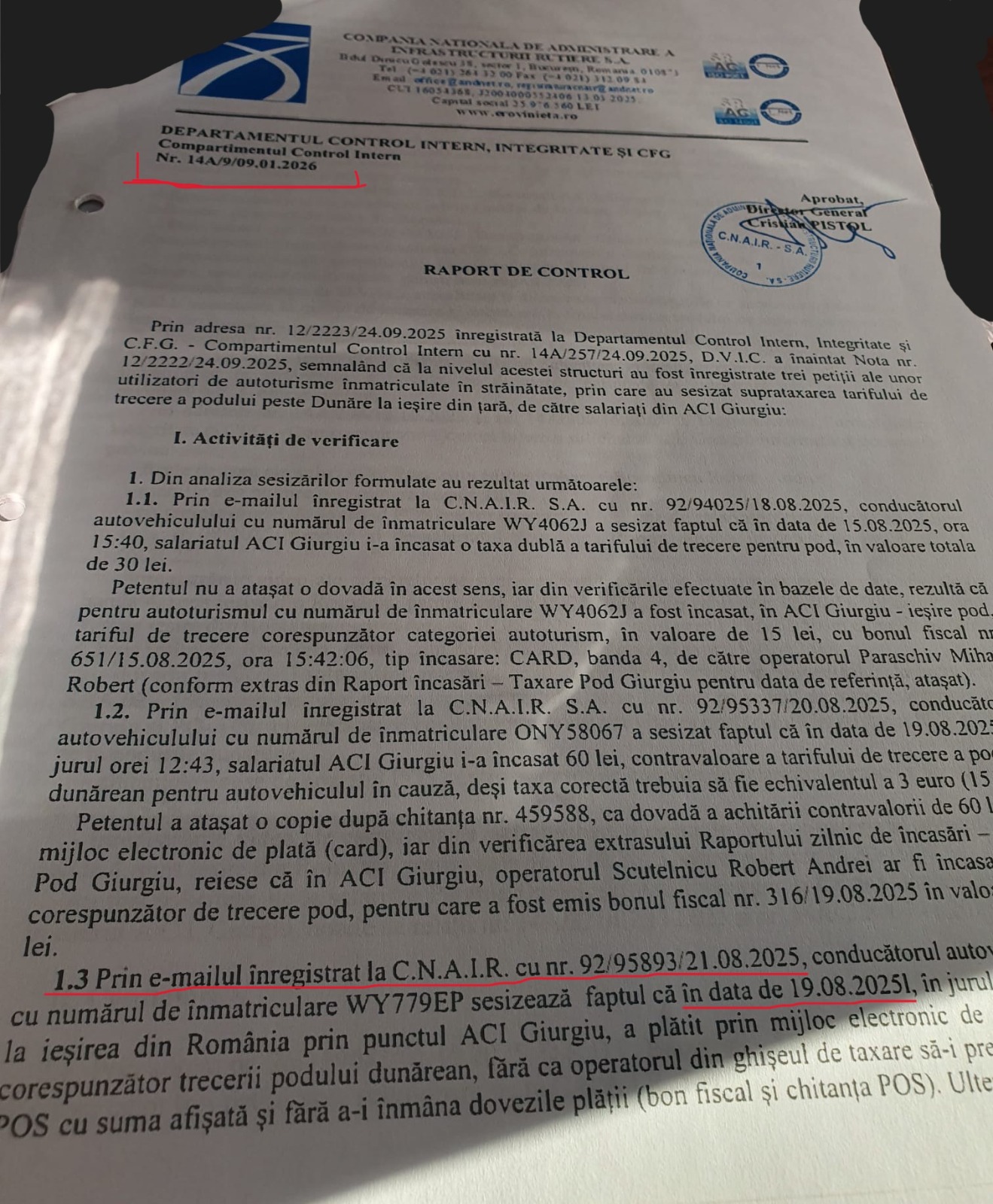 raport maricica murdarica aci giurgiu cnair