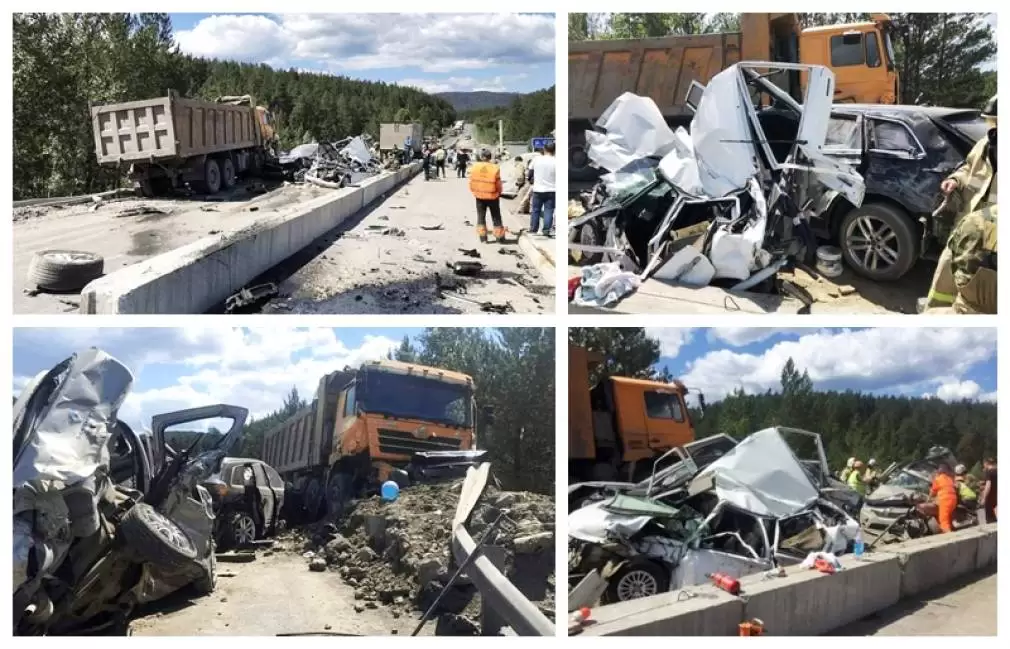 VIDEO: RUSIA - O BASCULANTĂ A RĂMAS FĂRĂ FRÂNE ȘI A STRIVIT PATRU AUTOVEHICULE
