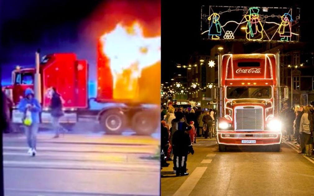 VIDEO. Camionul Coca-Cola a luat foc în București