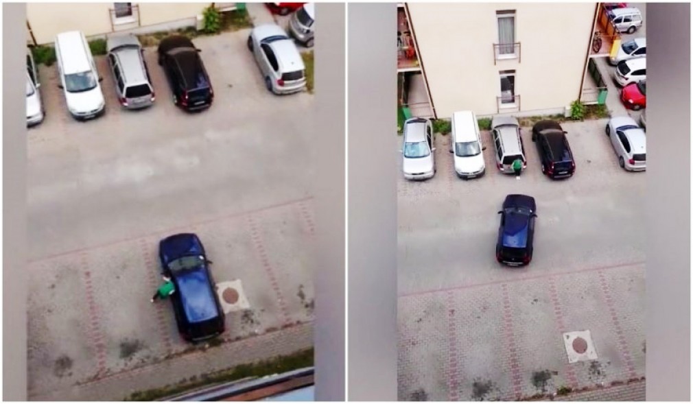VIDEO: Cluj. Dirijat de o femeie, un şofer se chinuie minute în şir să parcheze într-o parcare goală