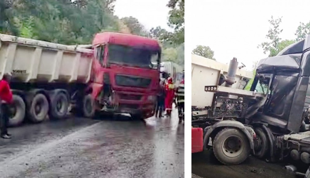 VIDEO: Dragodana. Accident cu trei camioane și două persoane rănite