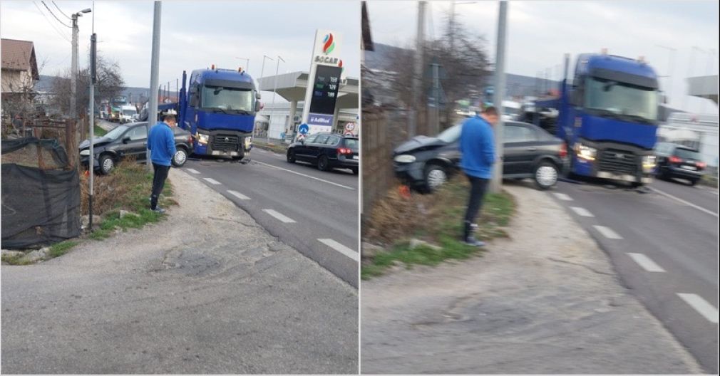 Impact puternic între un camion și un autoturism la Râmnicu Vâlcea