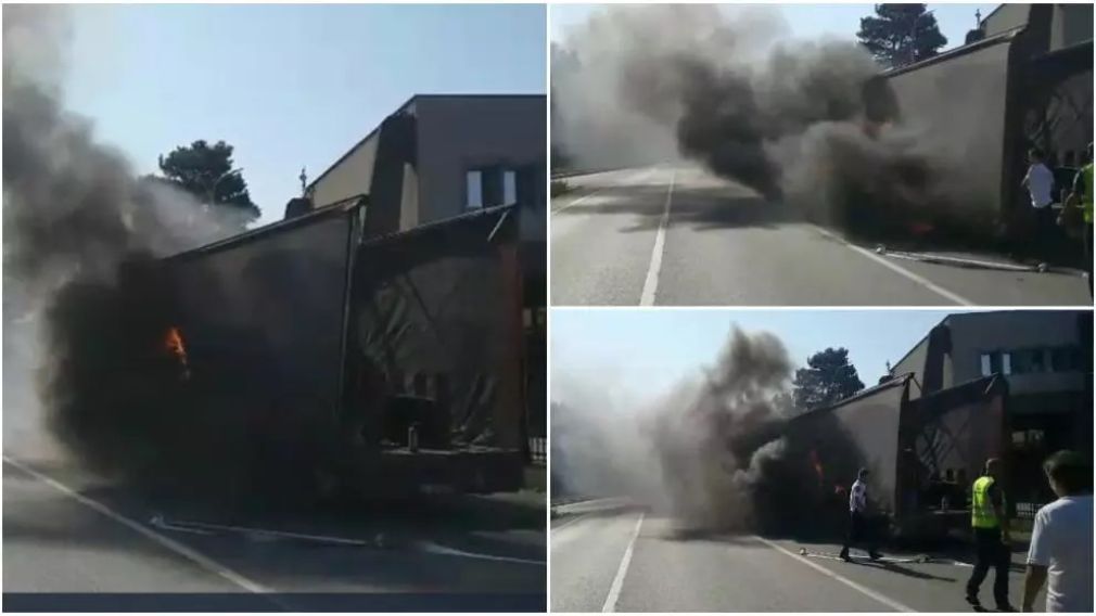 Explozia unei anvelope a incendiat un camion