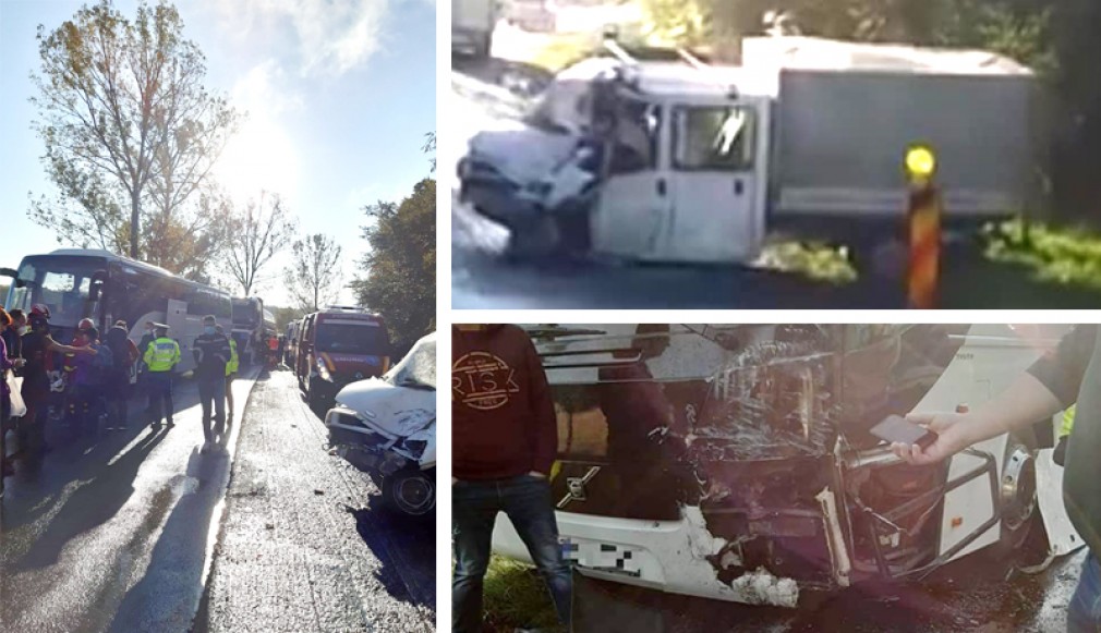 Morărești: 8 victime după un accident între un autocar și o dubă