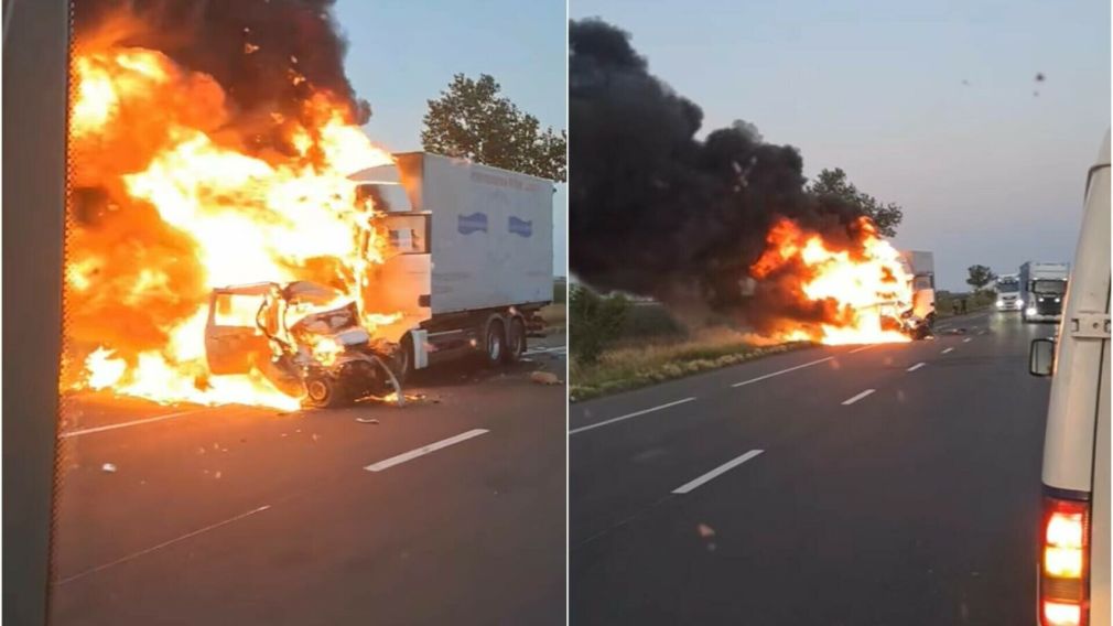 Un șofer a murit carbonizat la impactul cu un camion