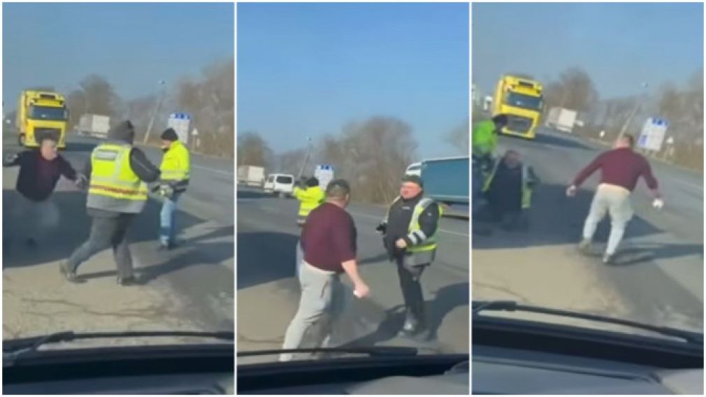 VIDEO Un șofer român de camion ia la bătaie un funcționar din Ungaria