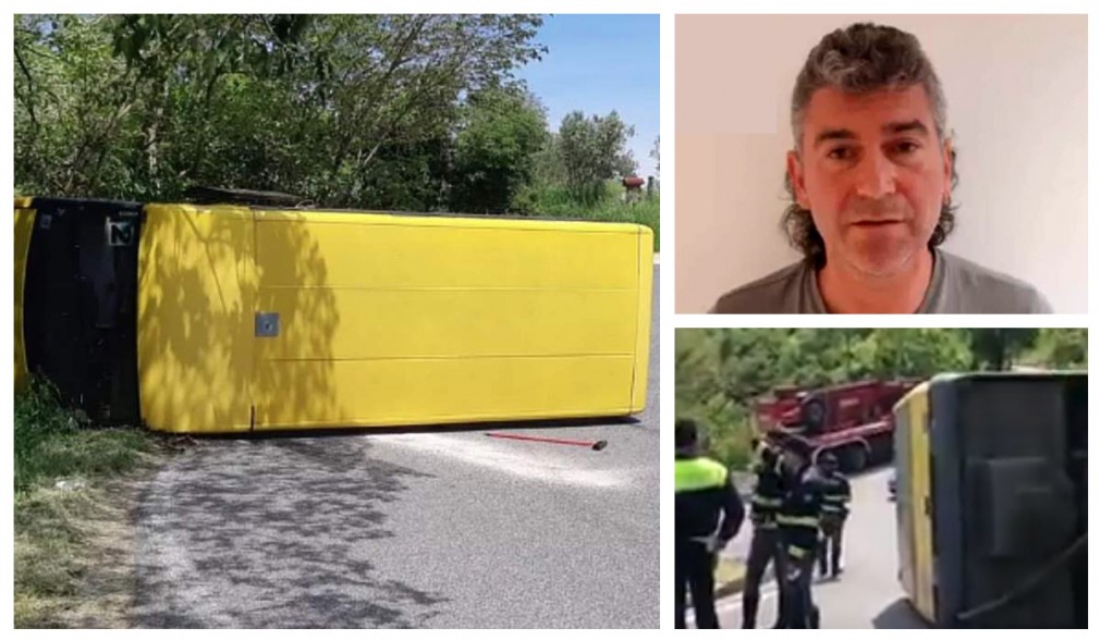 VIDEO: Un șofer profesionist român a răsturnat un microbuz școlar în Italia, cu 15 copii și a fugit