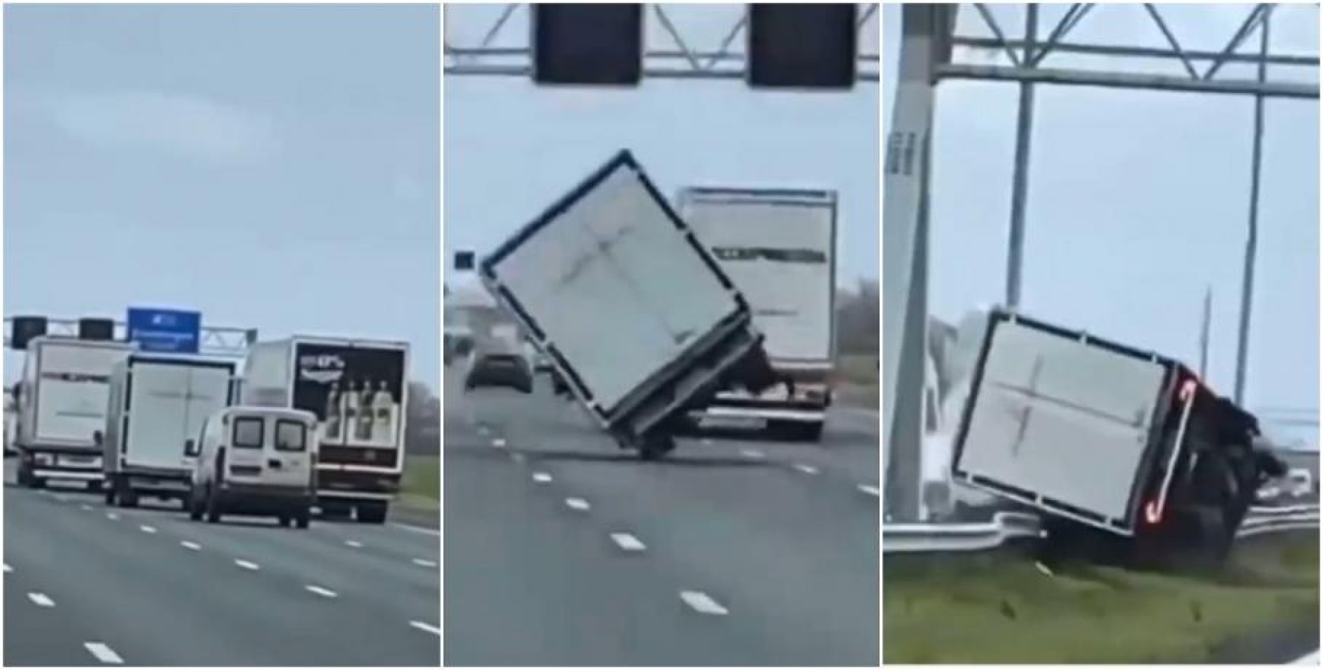 VIDEO Camion, ridicat de pe autostradă în timpul furtunii Eunice