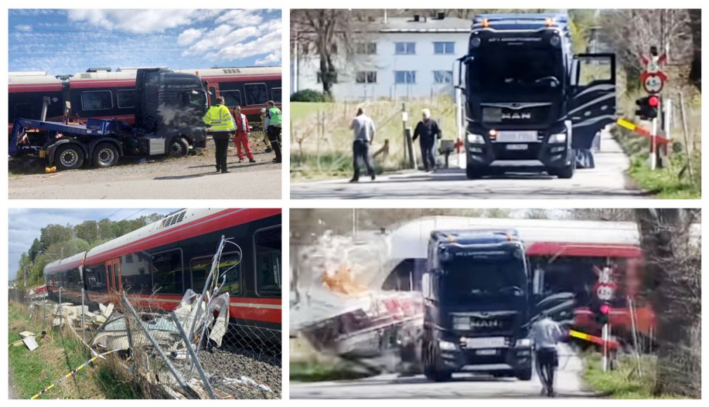 VIDEO: Norvegia. Un camion blocat pe șine, lovit în plin de tren