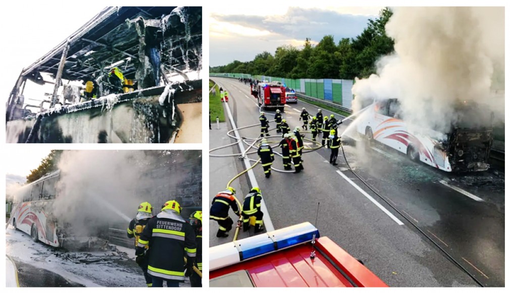 Austria. Autocar cu 49 de români, mistuit de flăcări pe autostradă