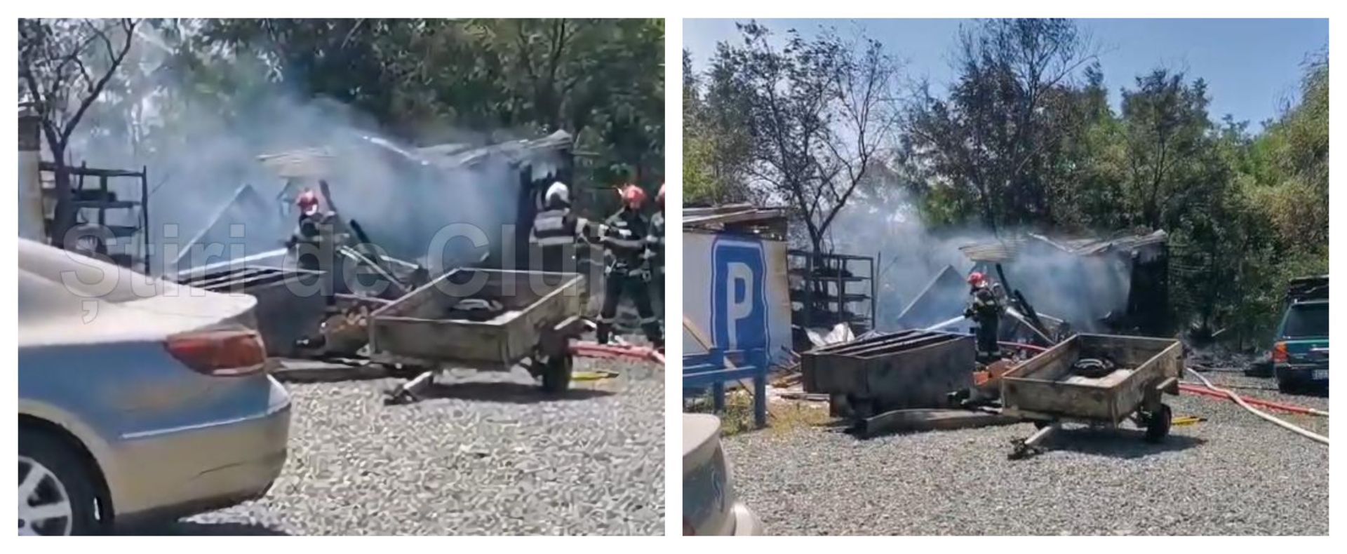 Un depozit a luat foc laCluj. Focul s-a extins la un camion