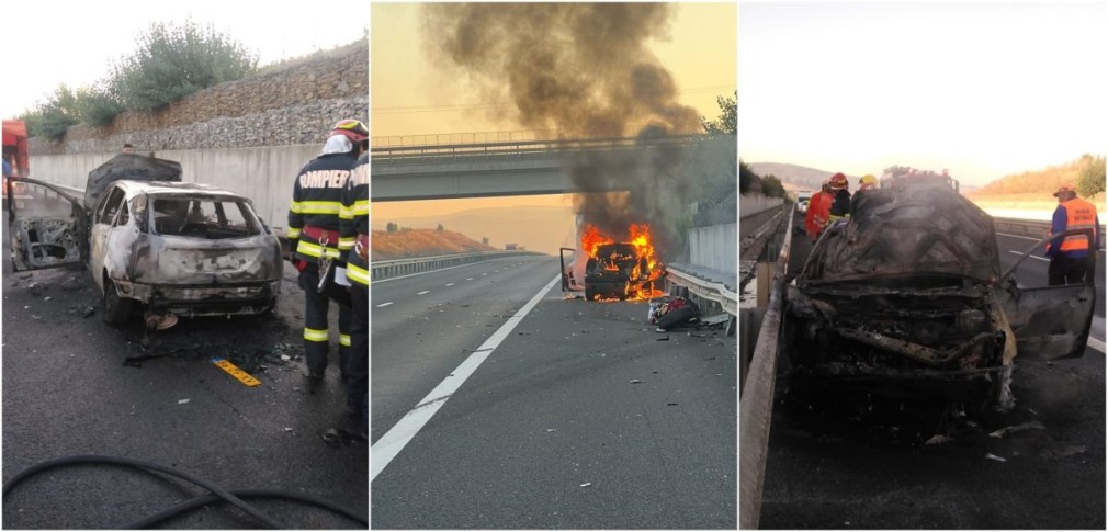 VIDEO O mașină a ars ca o torță, după impactul cu un camion