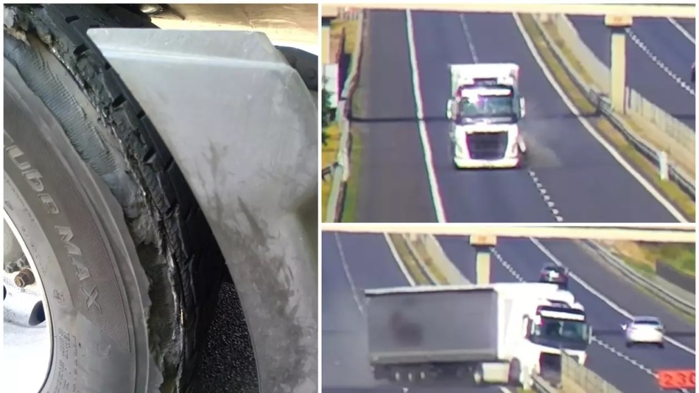 VIDEO. Ungaria. Momentul când unui șofer profesionist îi explodează o anvelopă și camionul scapă de sub control