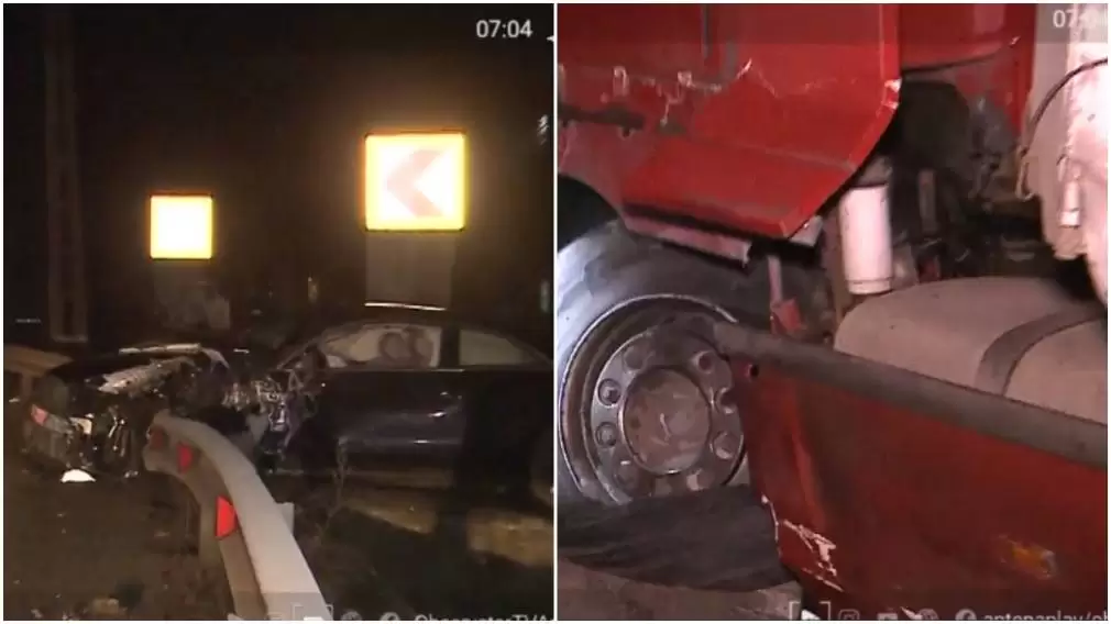 Au derapat cu mașina, au ajuns pe contransens și s-au izbit de camion