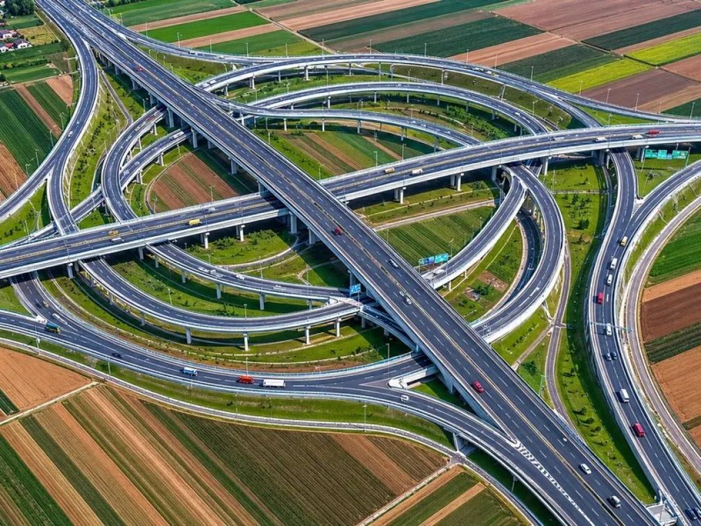 Nod rutier gigantic pentru conectarea Autostrăzii Moldovei cu Autostrada Unirii. Are 200 de hectare