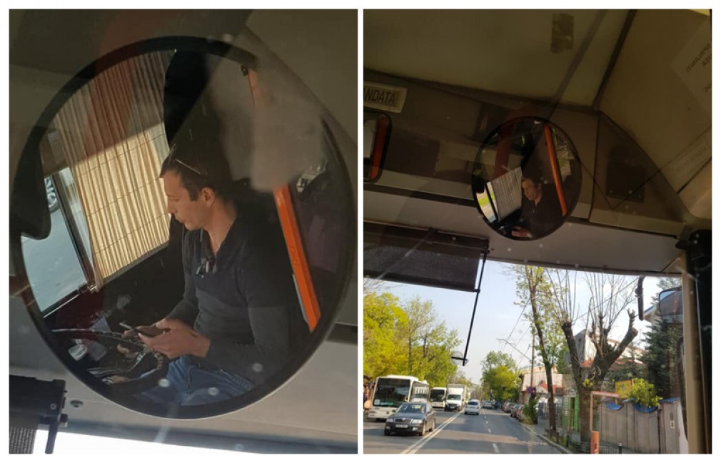 VIDEO: Şofer de troleibuz din Bucureşti, filmat în timp făcea tranzacții bancare pe telefon, la volan