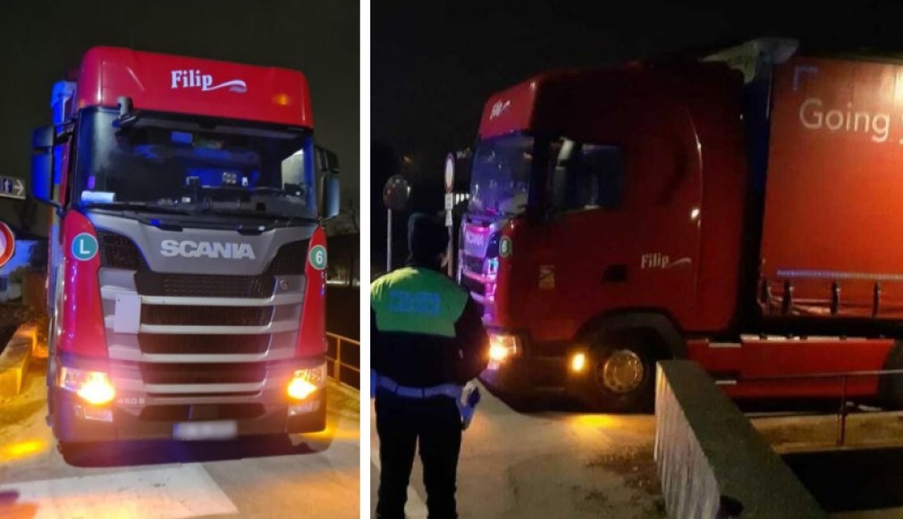 Italia. Șofer profesionist român de Filip Spedition, rămas cu camionul blocat pe un podeț