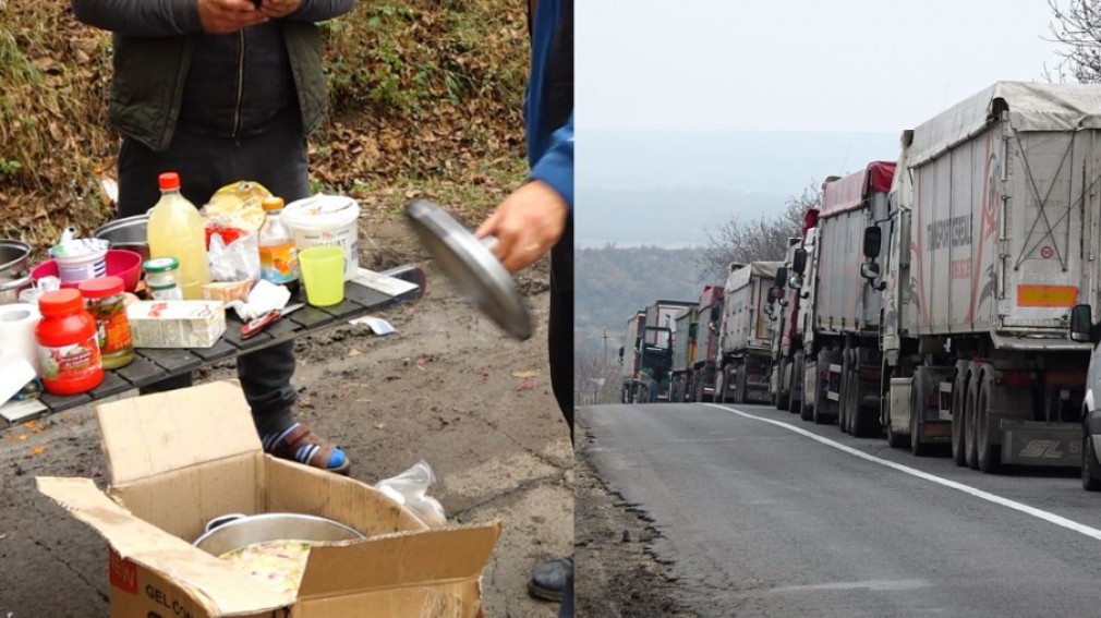 VIDEO. La vama Costești, peste 200 de soferi de camion stau în rând de 3-5 zile. Își pregătesc mâncarea în stradă