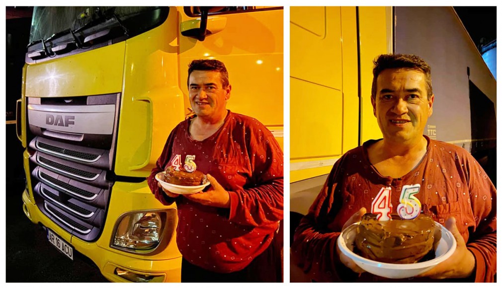 VIDEO: Italia. Șofer profesionist român, surprins cu tort și lumânări în parcare
