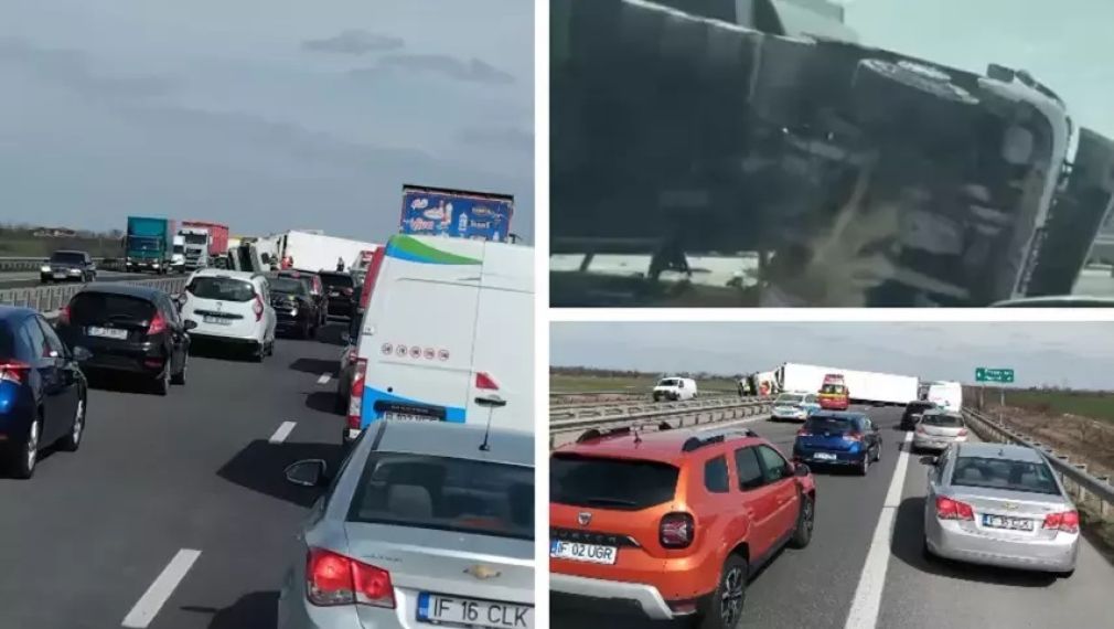 Trafic blocat pe A3 Bucureşti-Ploieşti, după ce unui camion i-a explodat un cauciuc