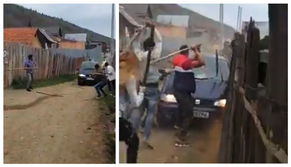 VIDEO: Bătaie între clanuri de rromi la Săcele. O mașină intră în mulțime