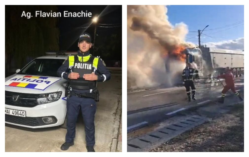 Un camion ardea în mers, iar șoferul nu și-a dat seama. Cine l-a salvat?