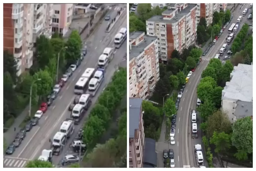 Convoi de camioane care duceau microbuze electrice pentru 25 de comune din Cluj