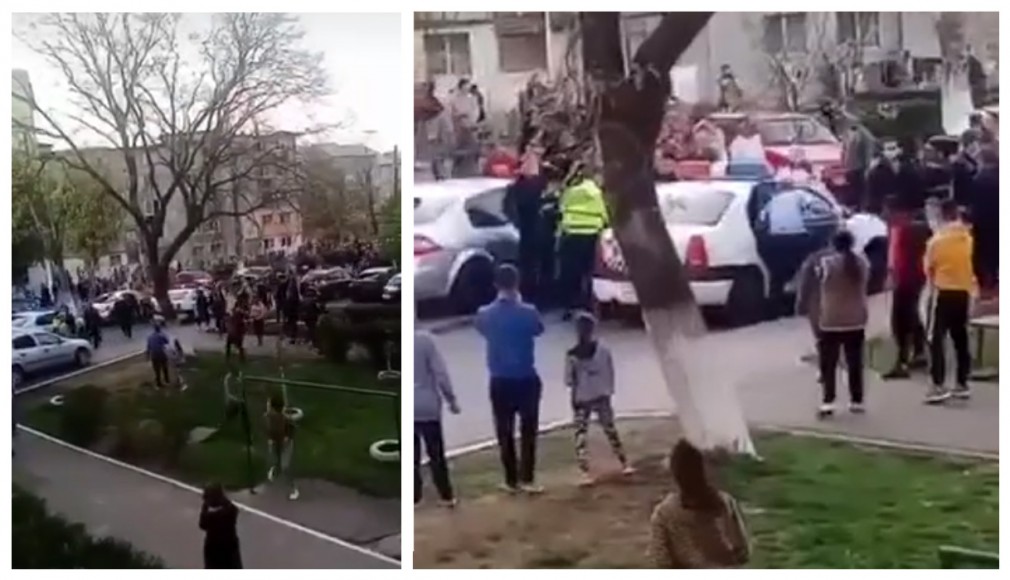 VIDEO: Două mașini ale Poliției avariate, la o revoltă dintr-un cartier din Hunedoara