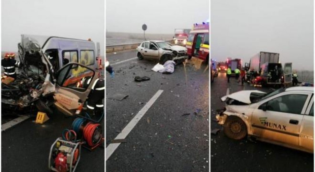 VIDEO. Imagini de la accidentul în care a fost implicat un camion, un microbuz iar un om a murit