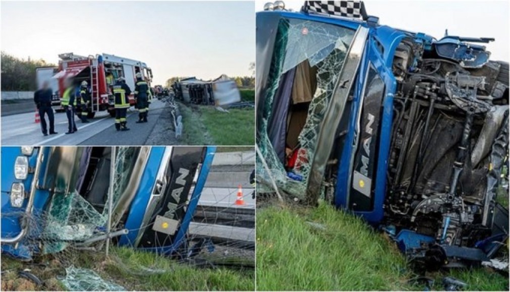 Austria. Un șofer român de camion s-a izbit de parapetul autostrăii. „Am fost orbit de Soare”