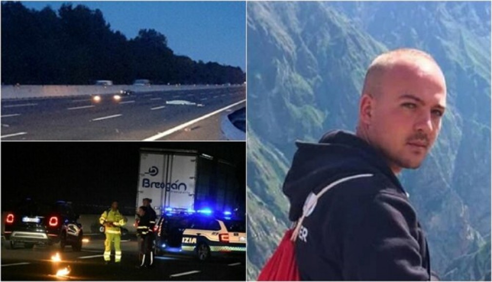 Două camioane au blocat o autostradă pentru a proteja trupul unui motociclist lovit