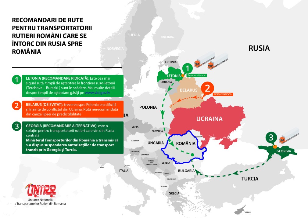 Rute alternative pentru șoferii de camion care se întorc din Rusia spre România