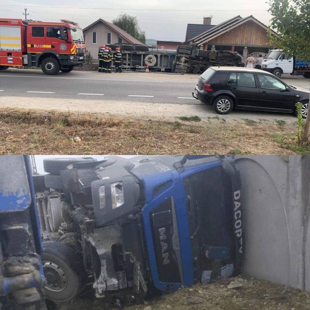 Un camion „s-a culcat” pe gardul unor cetățeni. Care a fost motivul?