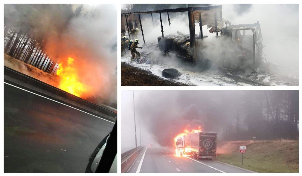 Belgia. Şofer profesionist român cu camionul în flăcări, transporta naftă lichidă, fără ADR