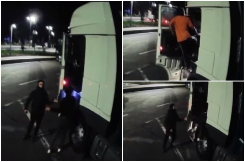 VIDEO Șofer de camion se trezește cu hoții peste el în cabină