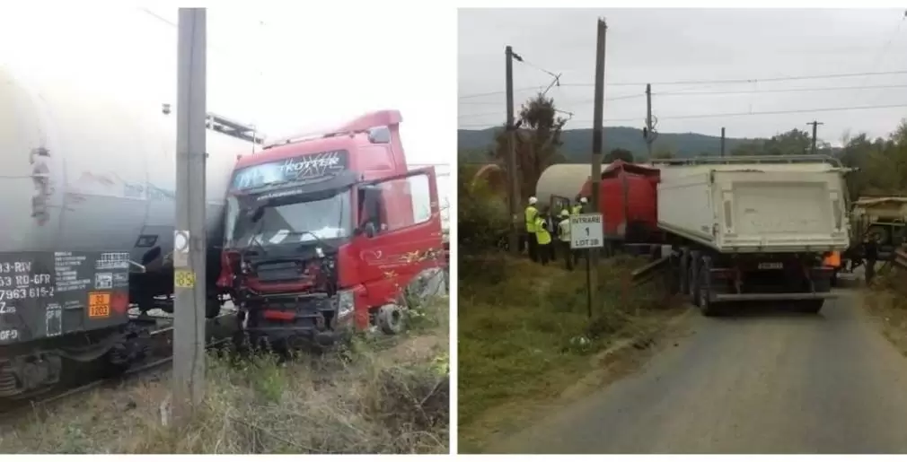 Un CAMION a intrat în coliziune cu un tren