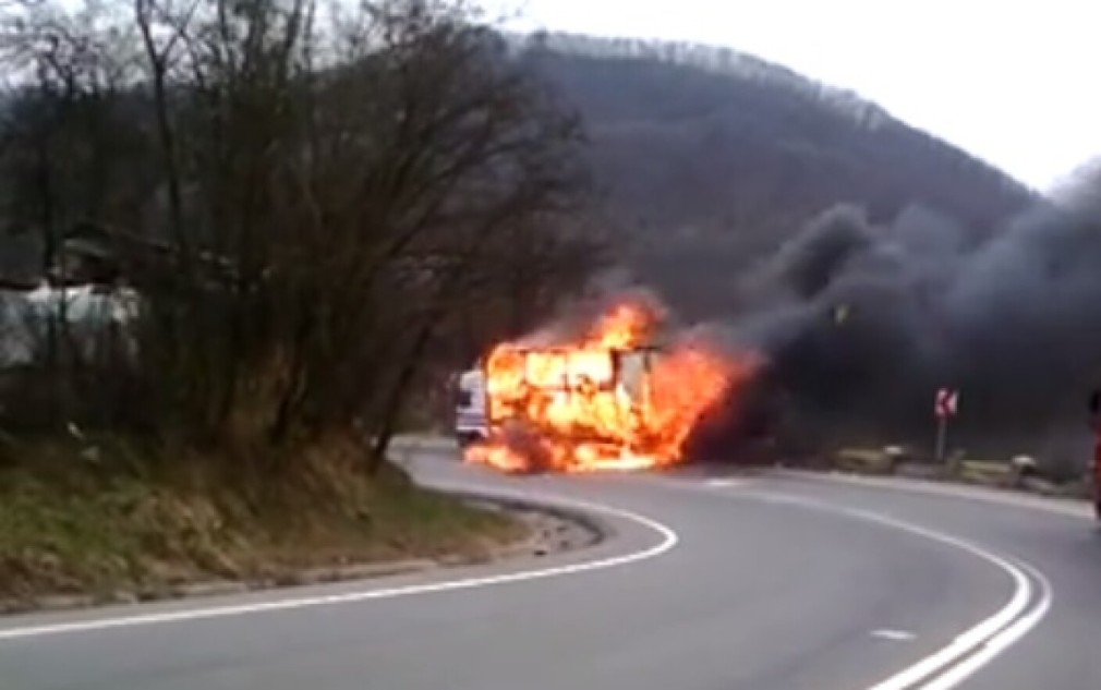 BREAKING NEWS! Argeș. Camion plin cu lemne, în flăcări