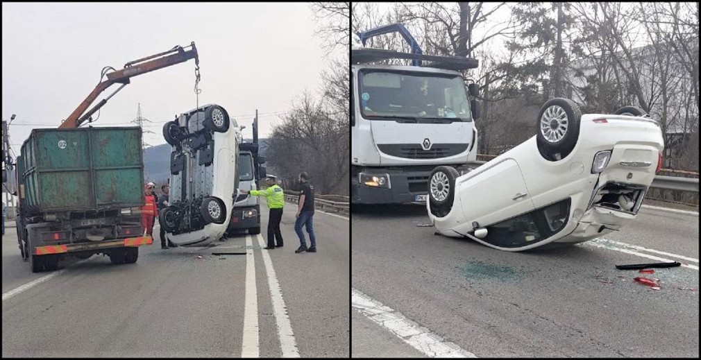 Vâlcea: Fiatul desprins de pe platformă a lovit maşina cu doi copii