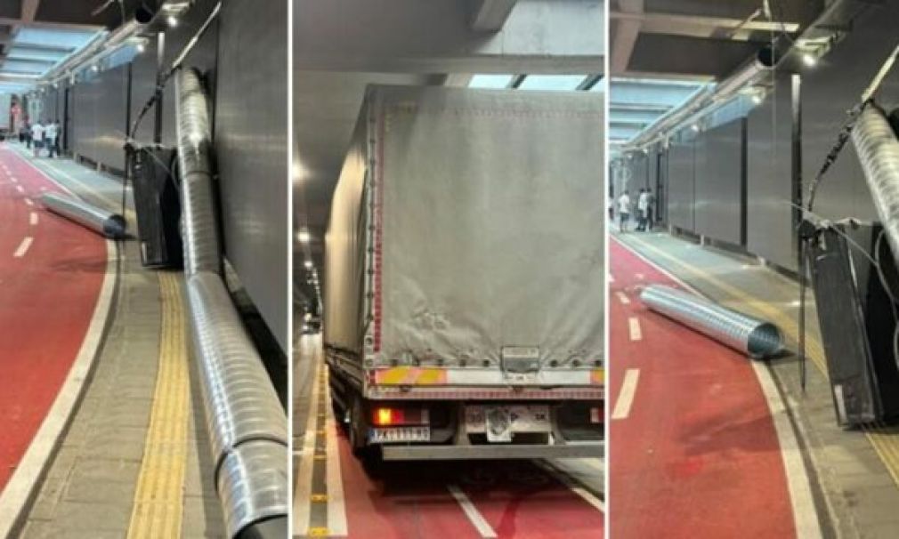 A intrat cu camionul, dar tunelul îi era mic