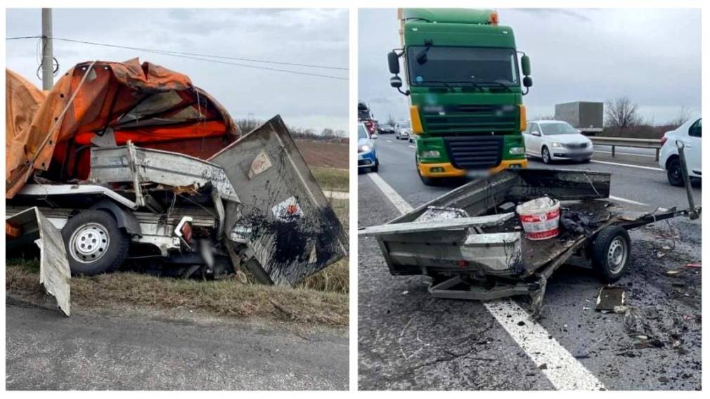 VIDEO. Un camion a proiectat o autoutilitară în șanț