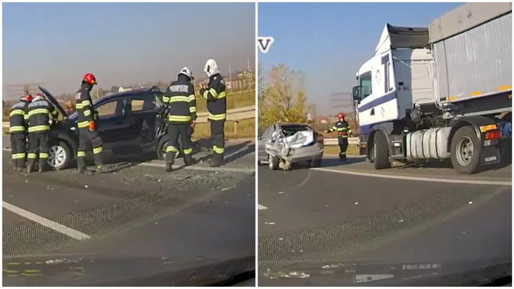 Accident cu două mașini și un camion pe Autostrada Constanța-București.